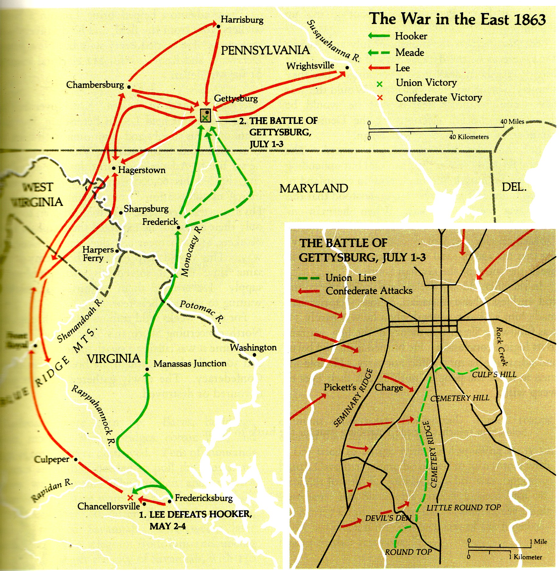 Mapa La Batalla De Gettysburg 1863 Battle Of Gettysburg