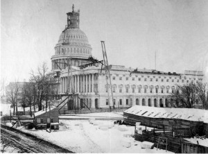 Freedom sitting atop the Capitol dome sometime during the winter of 1863-1864 